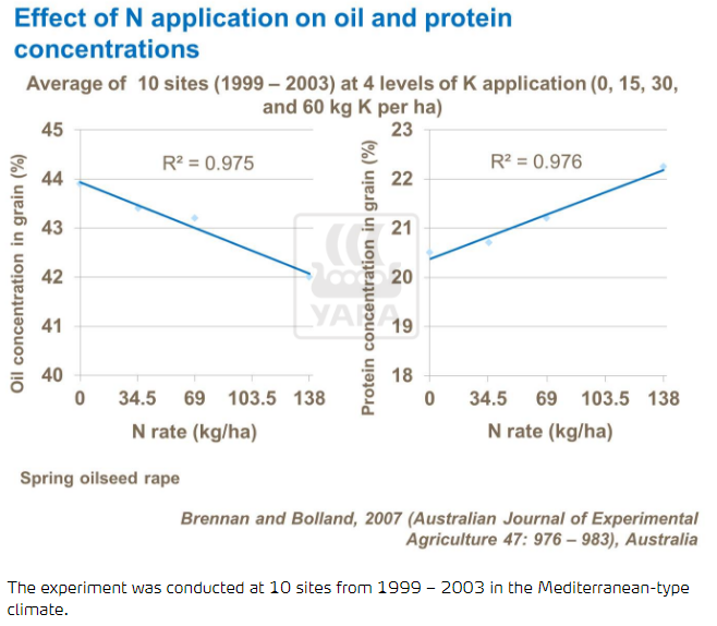 Effet de l'application de nitrogène sur l'huile et concentration de protéines